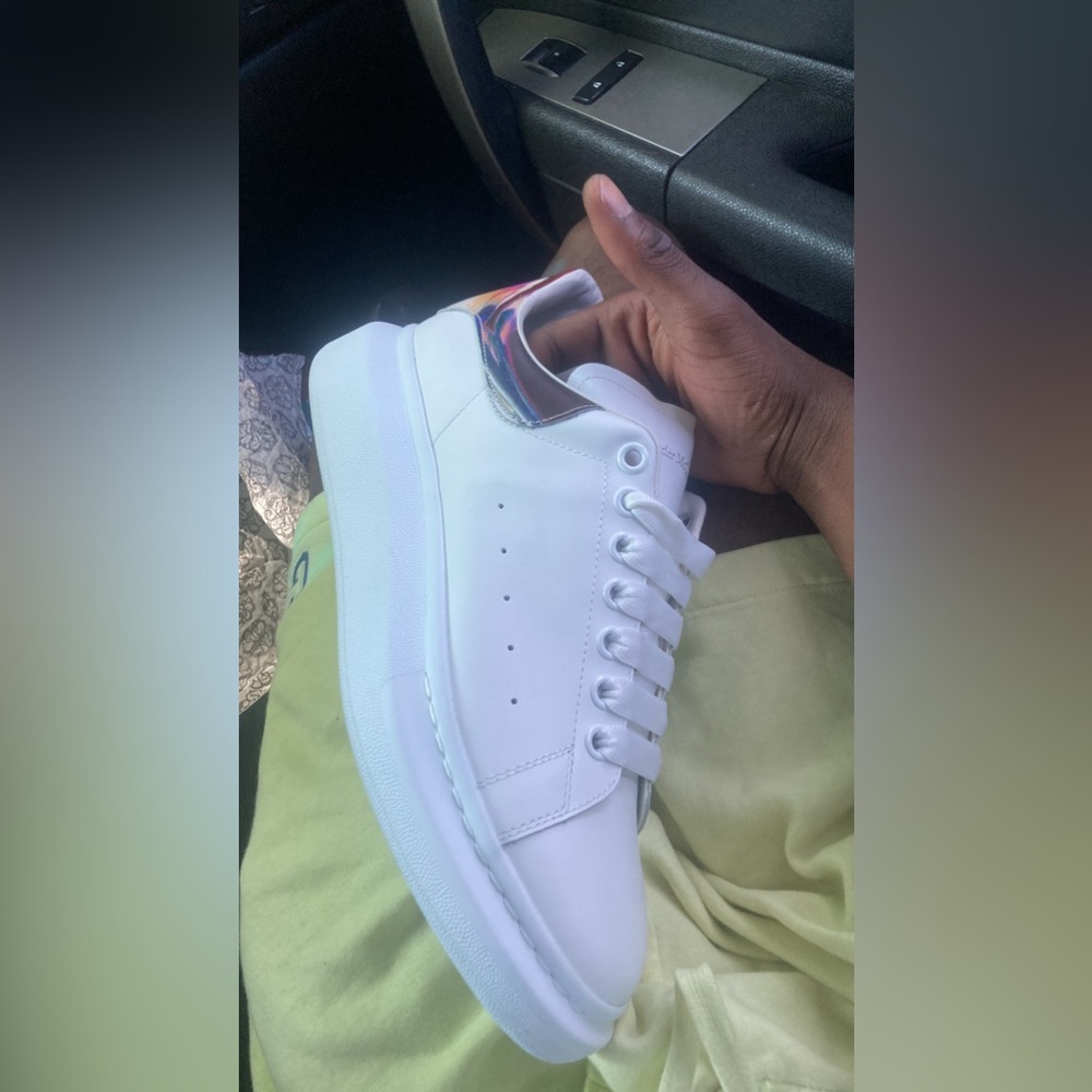 Alexander McQueen’s. Only have been worn one time. In almost excellent condition